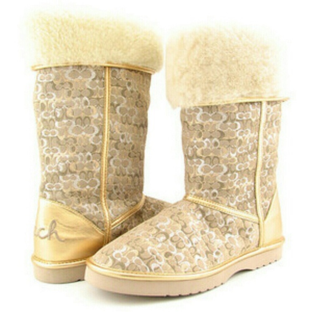 Womens Coach Nikole Signature Shearling Boots